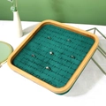 Vassoio per gioielli in bambù con interno in velluto verde e fessure per anelli - Verde