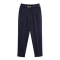 Women high waist straight casual trousers in dark navy with a matching slim belt - XS / Indigo