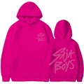 Sweat à capuche Saja Boys rouge rose pour hommes et femmes avec imprimé lettré recto verso - Rouge Rose