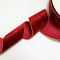 Deep red velvet ribbon with golden beaded edges for Christmas DIY and gift wrapping - 3.8cm Gold Edge Flocking Ribbon Burgundy 9m