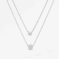 Collier double couche argenté minimaliste avec cubes Love gravés de 5mm et 6mm - Collier Argenté (A344)