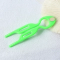 U-shaped hair fork in vibrant green plastic with a silver metallic accent piece - 9cm Fishtail Double Prong (Labeled Fruit Green) / 9cm U-Shaped Hair Fork / Fruit Green