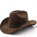 Classic brown suede western cowboy hat with woven leather band and metal buckle - M (56-58cm) / Coffee