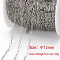 Silver stainless steel paperclip chain 4x12mm on a roll for DIY jewelry making - Long Link Chain (H0291) / 4.0mm (2 Meters/Pack) / Silver
