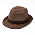 Chapeau Fedora en maille marron foncé pour hommes avec tissage aéré et ruban décoratif - café / 58cm