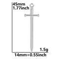 Dessin technique d'un pendentif épée en acier inoxydable mesurant 45 mm par 14 mm, argent - Pendentif uniquement / Argenté