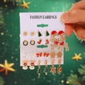 Christmas earring set with 12 pairs of festive studs including reindeer and snowflakes - 07 KC Gold (12 Pairs Set)