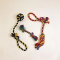 Three-piece colorful cotton rope toy set for dogs featuring knots and braided pull cords - 3-Piece Colorful Rope Set