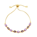 Adjustable gold evil eye bracelet with purple enamel elements and faceted purple stones - Purple