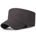 Unisex charcoal grey cotton flat top military cap with minimalist parallel stitching - Adjustable / Gray
