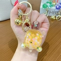 Llavero de tortuga amarilla transparente con campana dorada y perlas para bolsos - Amarillo