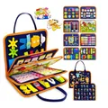 Navy blue felt busy board for toddlers with colorful buckles and alphabet learning pages - Orange-Edged Animal 5-Page Style / 44x28cm