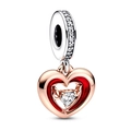 Ciondolo a cuore DIY in argento e oro rosa con pietre di zircone per bracciali - Stile Doppio Cuore Argento e Oro Rosa (036)