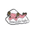 Pin de oveja rosa sobre nube blanca con texto Beautiful Baby sobre fondo blanco - CC473-Cordero Acostado en la Nube