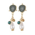 Pendientes boho de oro 18K en acero inoxidable con cristales verdes y perlas - Oro Verde Perla