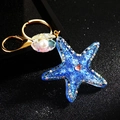 Blue starfish keychain with sparkling rhinestones, golden shell and white pearl charm - Single OPP Bag Packaging / Blue Jelly Small Starfish
