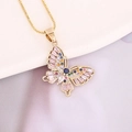 Detail of copper butterfly pendant with colorful zircons on a gold chain - Pink Blue and Green Combination Zirconia Style (6#)