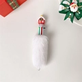 Detail of plush Christmas multi-color pen with white faux fur and red cabin topper - White Christmas House