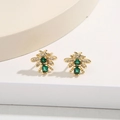 Funkelnde goldene Bienenohrringe mit grünen Zirkonia und klaren Kristallen für Damen - Gold (18K Vergoldet)
