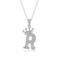 Elegant 925 silver necklace featuring a crown-topped letter R pendant with sparkling zircons - Letter R
