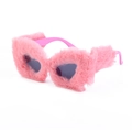 Rosafarbene Katzenaugen-Sonnenbrille mit Pelzbesatz und Herzform für Y2K-Partys - Rosa