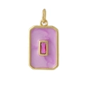 Gold plated rectangular pendant with purple sand texture and pink zircon center gemstone - 16 Purple Pink Stone Rectangle