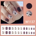 Short square purple nails with flower heart patterns and solid matte finish set - Purple Floral Glue Style (W1137)