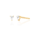 Golden stud earrings with pear-shaped cubic zirconia stones in 3-prong setting on white back - Pear Shaped Zirconia Stud (JQH0153-GG) / Gold