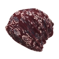 Gorro holgado de punto color burdeos con estampado floral para mujer con diseño de doble capa - M / Burdeos