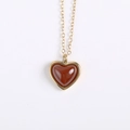 18K gold plated stainless steel heart necklace with red onyx gemstone pendant - Gold Stainless Steel / Red Agate Gold Necklace