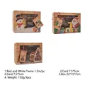 Detail view of Christmas kraft paper gift boxes with window, twine and festive holiday patterns - 3Pcs/Pack