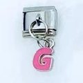 Italian modular charm featuring a pink enamel letter G on a stainless steel base - Letter G