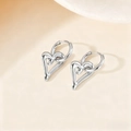 Polished silver heart-shaped drop earrings with round hoops in minimalist style - Hollow Heart / Steel