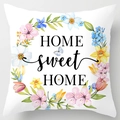 Floral peach skin pillowcase with pink flower wreath and Home Sweet Home print - 45x45cm(Cover Only) / Home Sweet Home Wreath (LTD351-2)
