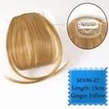 Detail of ginger yellow synthetic air bangs showing 13cm length and secure clip mechanism - Ginger-27