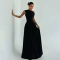 Elegant black one-shoulder evening gown with high waist and A-line long skirt - S / Black