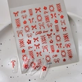 Pegatinas 5D de lazos rojos para uñas con flores en relieve y detalles de pedrería - Estilo de Relieve de Lazo Rojo con Diamantes de Imitación (CO-376)