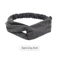 Detail showing knitted vertical texture and knot design of the dark grey headband - Knitted Dark Grey