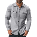 Men's light grey fleece-lined shirt jacket with double chest pockets and classic lapel - S / Light Gray