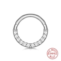 Polished S925 sterling silver hoop ring with sparkling pavé cubic zirconia diamonds - Style #2 / White Gold