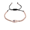Pulsera Mano de Fátima en oro rosa con circonitas y cordón negro ajustable - Oro rosa