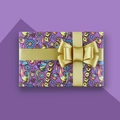 Deep purple gift box with graffiti Peace patterns and a luxury gold satin bow - Purple Sports Car / 50x70cm