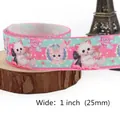 Nastro in grosgrain da 25mm con gatto rosa e verde menta per fiocchi per capelli fai da te - Motivo Gatto Cartone Animato (1) / 5 Yard (4,5 m) / Rotolo
