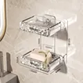 Portasapone a parete a doppio strato in acrilico, dimensioni 14,5 x 9,5 cm - Bianco Trasparente - Doppio Strato + Coniglio d'Oro