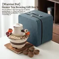 Ceramic tea brewing set with 570ml pot, charcoal stove, cups, and travel case - 570ml / Warrior Jar Pot Tea Roasting Gift Set / 1 Pot 4 Cups + Grill + Stove + Wood Tray + Bag