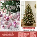 Pink and white 64-piece Christmas tree ornament set with stars, deer and heart baubles - 180cm Christmas Tree Accessory Pack / Pink White
