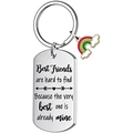 Rainbow keyring with engraved plate 'Best Friends are hard to find' in polished steel - Best Friends Text (JP-45-1)