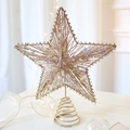 Champagne gold glitter star tree topper with sequins and spiral base for Christmas decor - Without Light 25*28cm / Champagne Large Sequin Star