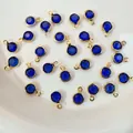 DIY copper zircon glass round charms in deep blue and gold finish for jewelry making - Gold Base Dark Blue