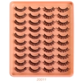 Set mit 20 Paar dichten, geschwungenen schwarzen Kunstfaser-Wimpern in rosa Tablett - Stil 20011 (20 Paare)